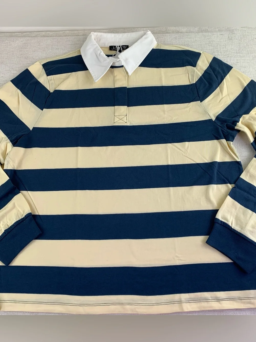 J Crew women's long sleeve Boyfriend jersey rugby shirt in stripe yellow navy